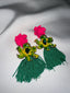 YOU LOOKIN' FLORAL FUSCHIA GREEN EARRINGS
