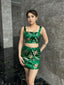 JIA AI GREEN JACQUARD TOP AND SKIRT SET