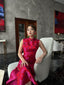 JIA HONG FUSCHIA PINK SILK JACQUARD MAXI QIPAO