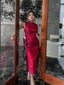 JIA HONG FUSCHIA PINK SILK JACQUARD MAXI QIPAO