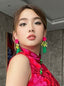 YOU LOOKIN' FLORAL FUSCHIA GREEN EARRINGS