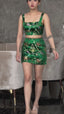 JIA AI GREEN JACQUARD TOP AND SKIRT SET